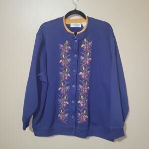 Shenanigans Womens‎ Embroidered Flower Blue Cardigan  Button  Up